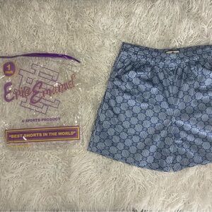 Eric Emanuel Light Blue Repeating Logo Mesh Shorts